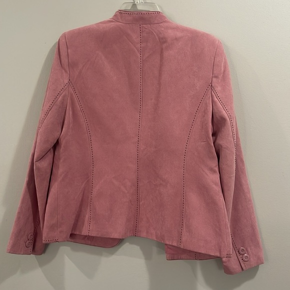 Dress Barn Sued Pastel Pink with black stitching Office Button Down Coat Blazer - Picture 6 of 7
